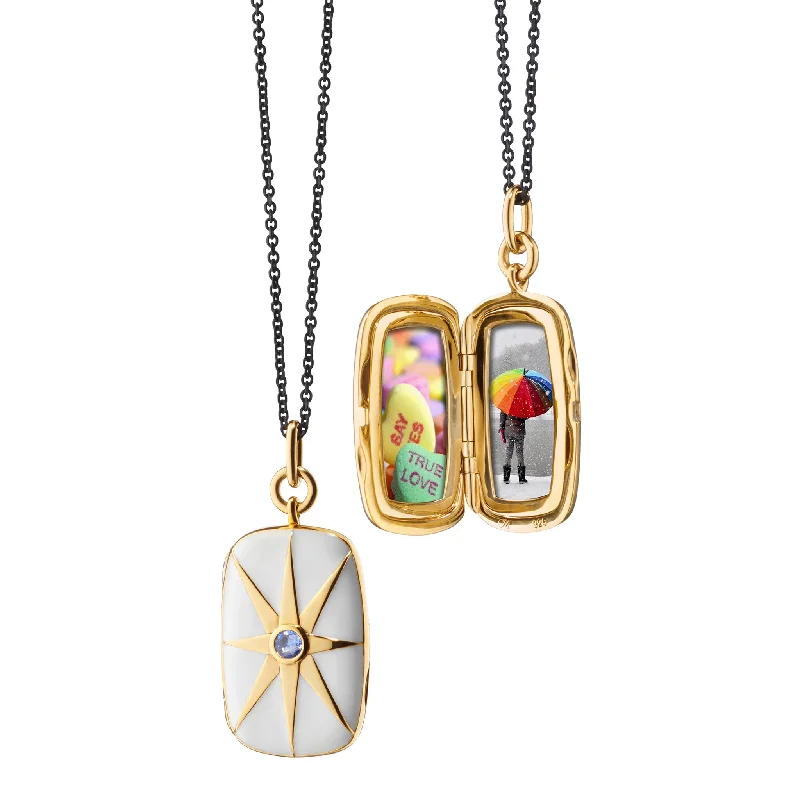Special Jewelry Deals – Upgrade Your Collection White Enamel Vermeil Rectangle Locket with Blue Sapphire Special Jewelry Deals – Upgrade Your Collection White Enamel Vermeil Rectangle Locket with Blue Sapphire